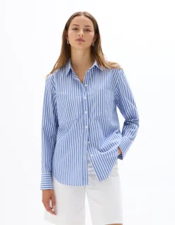 Oversized gestreept poplin overhemd - hemelsblauw