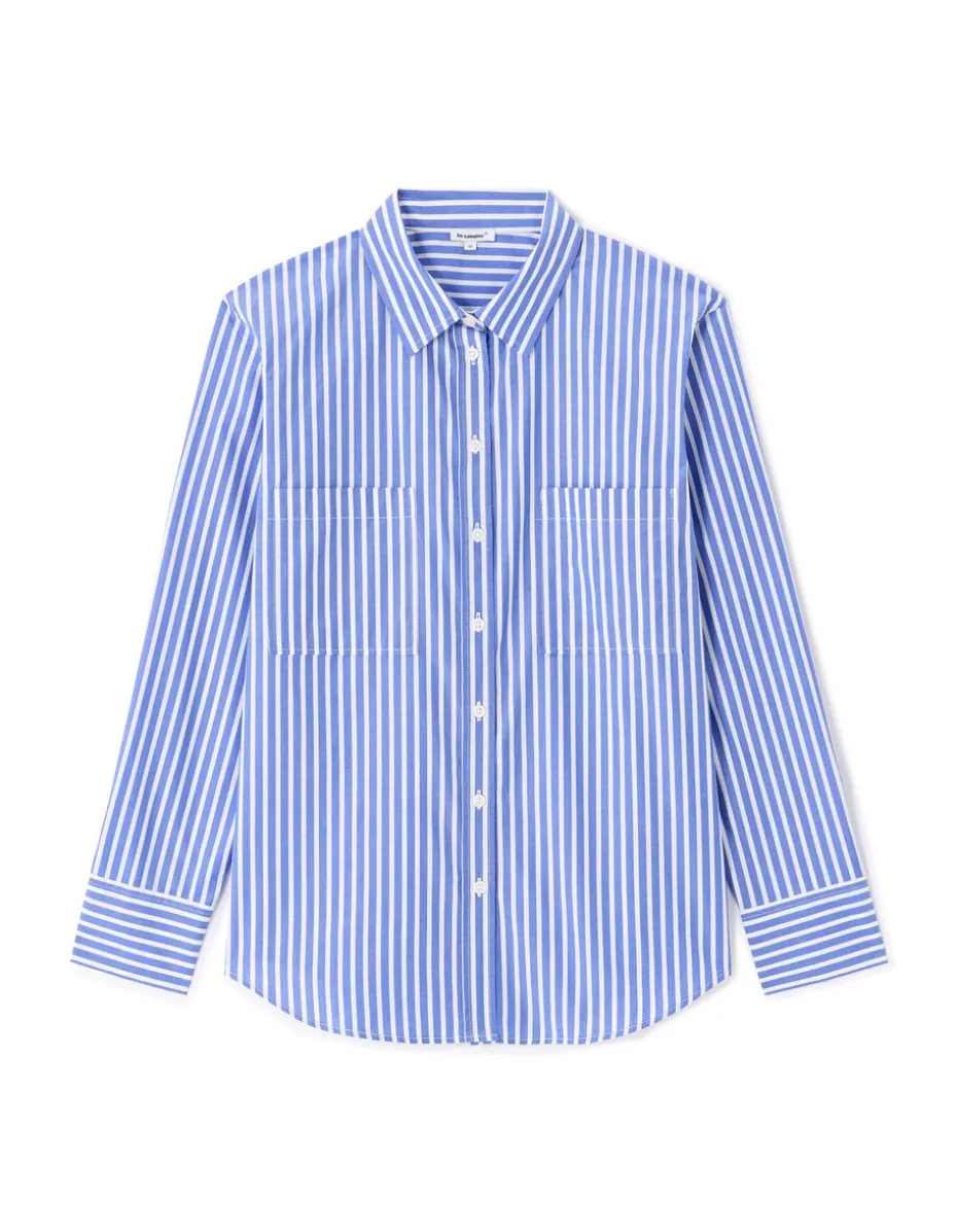 Oversized gestreept poplin overhemd - hemelsblauw
