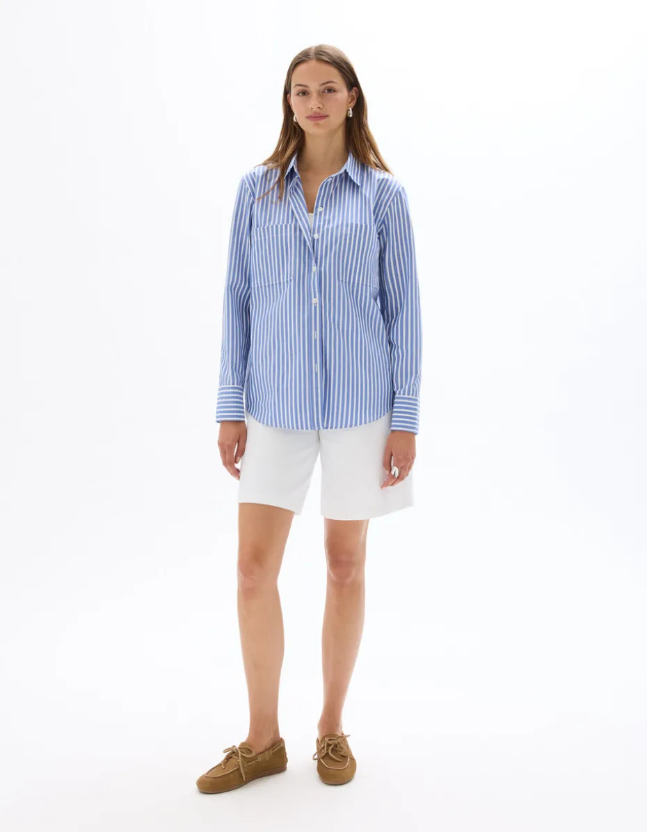 Oversized gestreept poplin overhemd - hemelsblauw