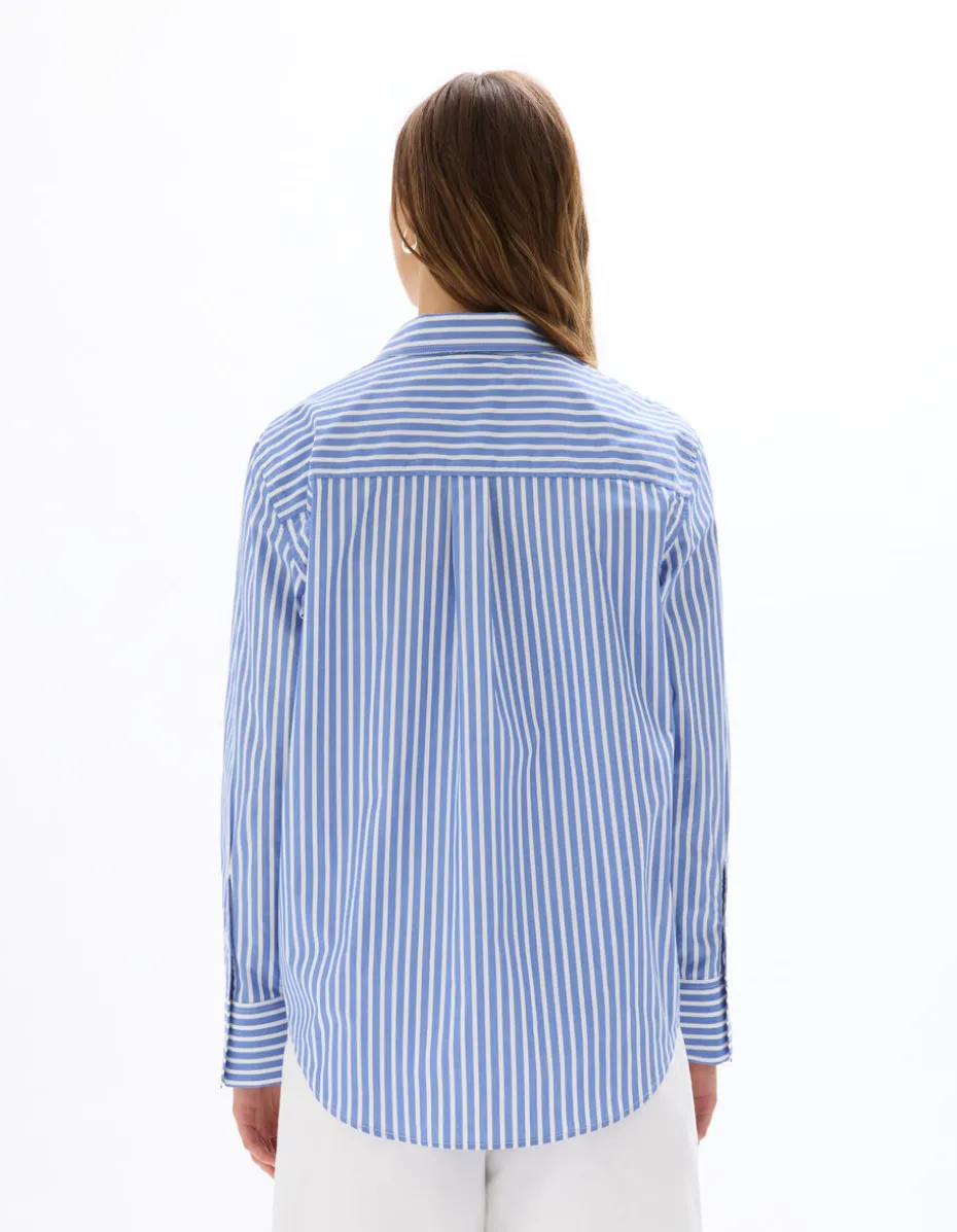 Oversized gestreept poplin overhemd - hemelsblauw