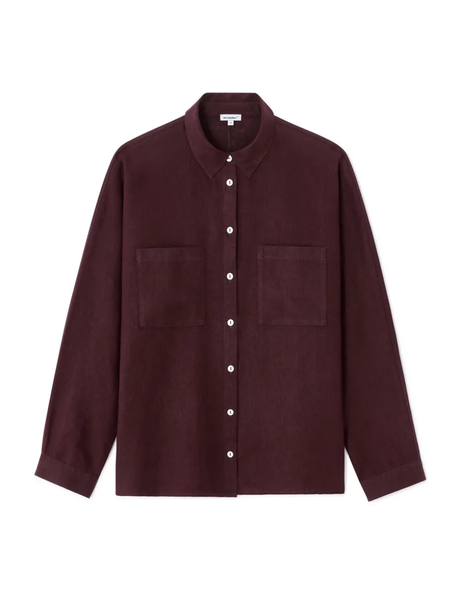 Oversized linnen overhemd - bordeauxrood
