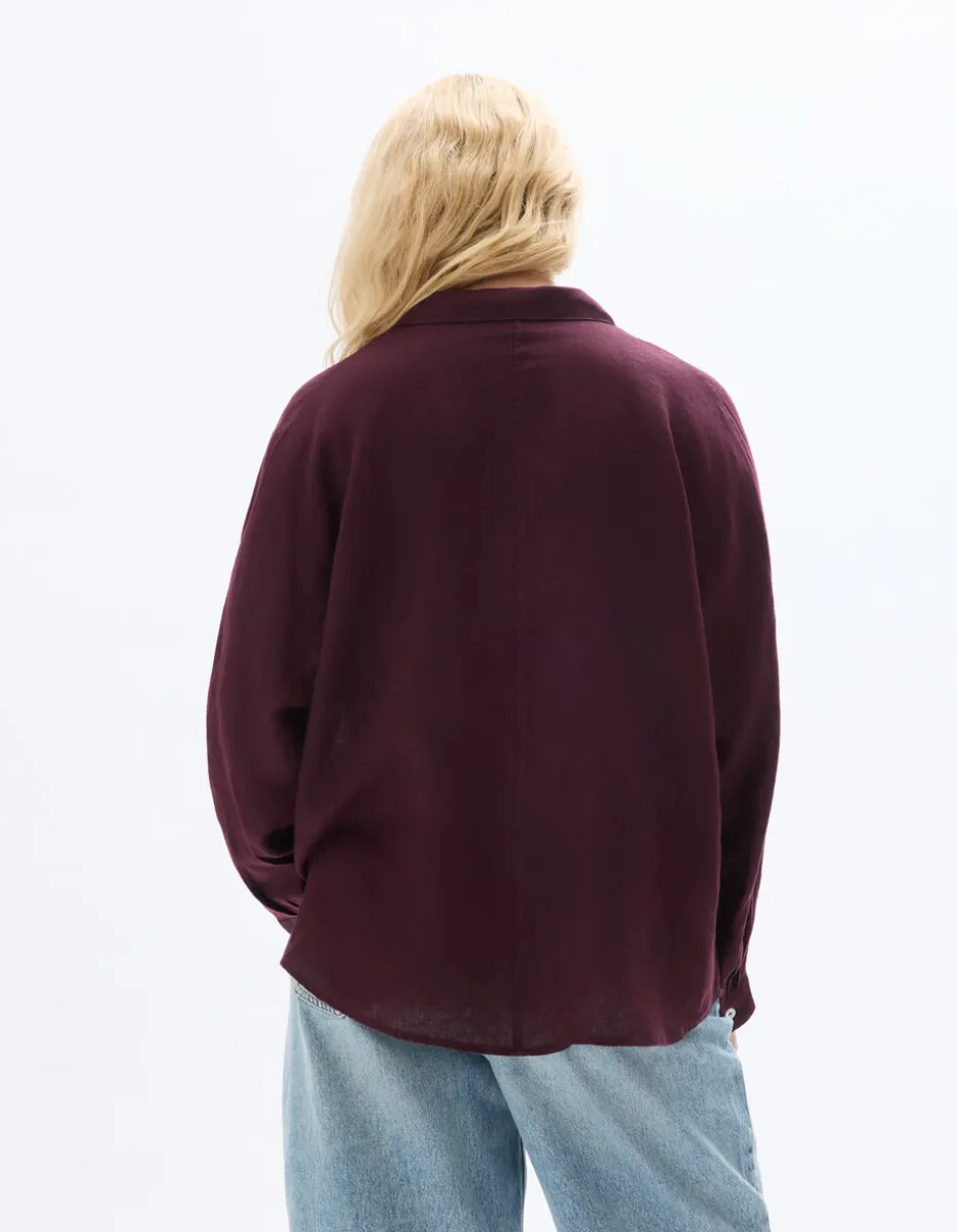 Oversized linnen overhemd - bordeauxrood