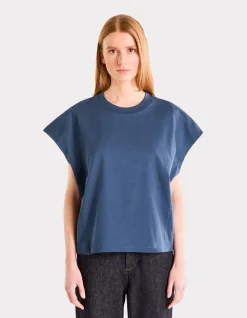 Oversized mouwloos dik katoenen t-shirt - blauw