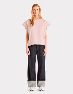 Oversized mouwloos dik katoenen t-shirt - roze