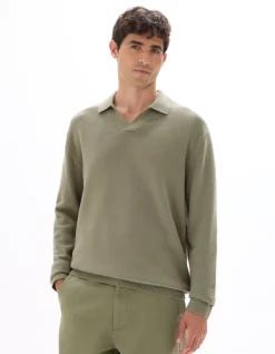 Oversized pull met haaienkraag 100% katoen - saliegroen