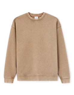 Oversized sweatshirt van katoenmix met ronde hals - taupe