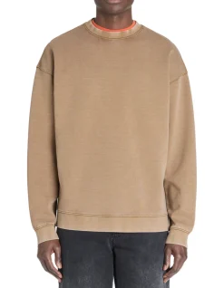 Oversized sweatshirt van katoenmix met ronde hals - taupe