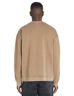 Oversized sweatshirt van katoenmix met ronde hals - taupe