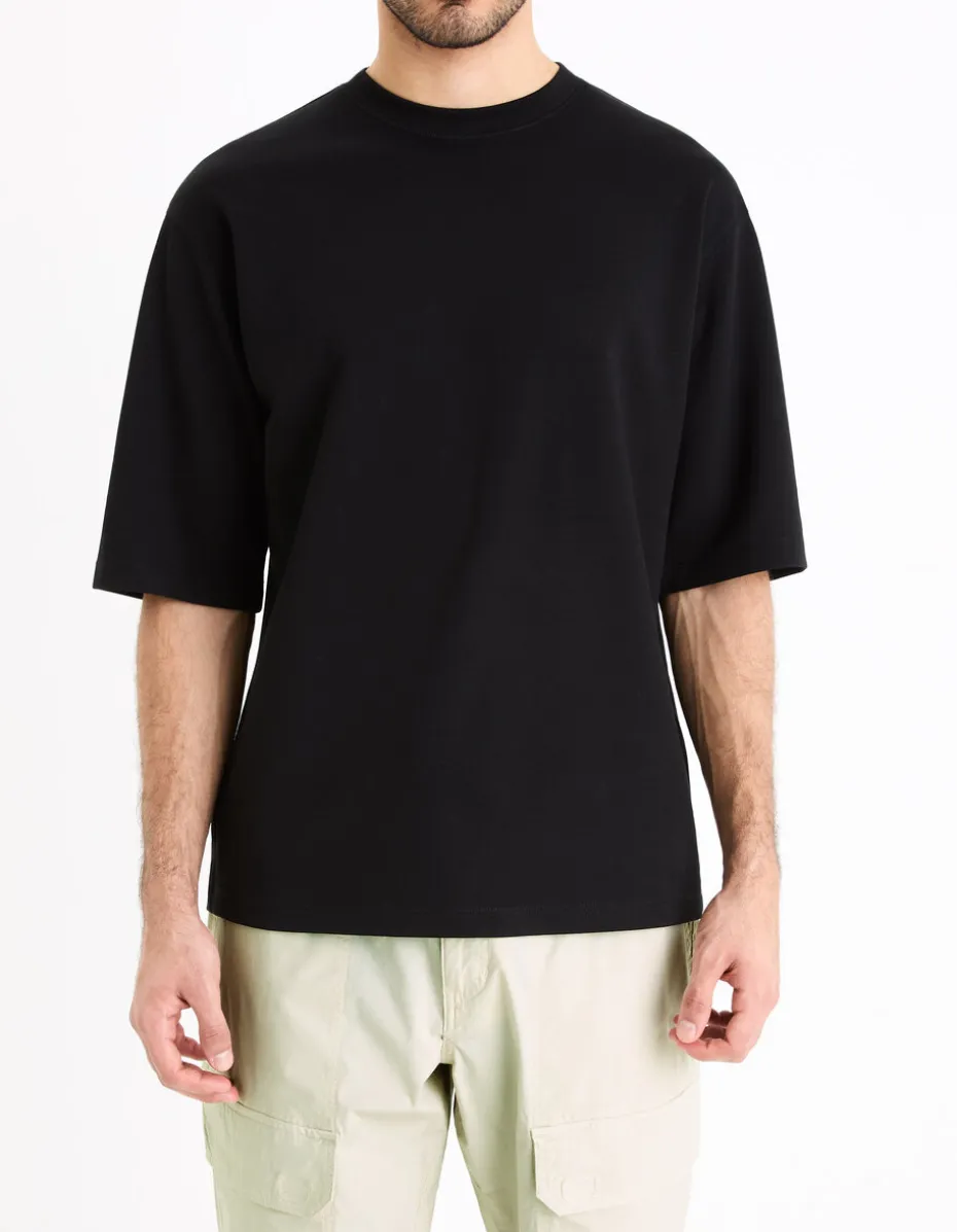 Oversized T-shirt met ronde hals in gemengd katoen - zwart