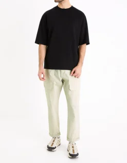 Oversized T-shirt met ronde hals in gemengd katoen - zwart