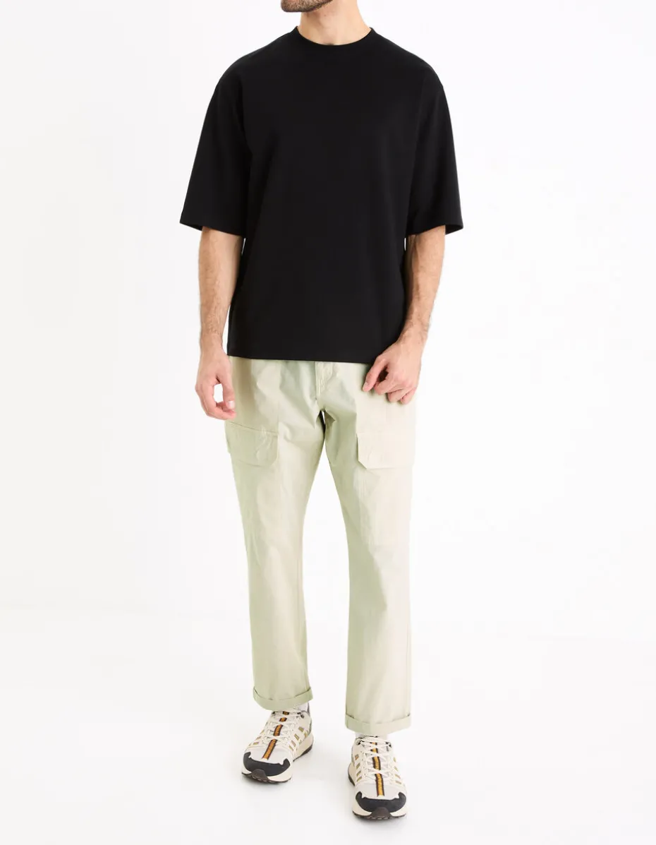 Oversized T-shirt met ronde hals in gemengd katoen - zwart