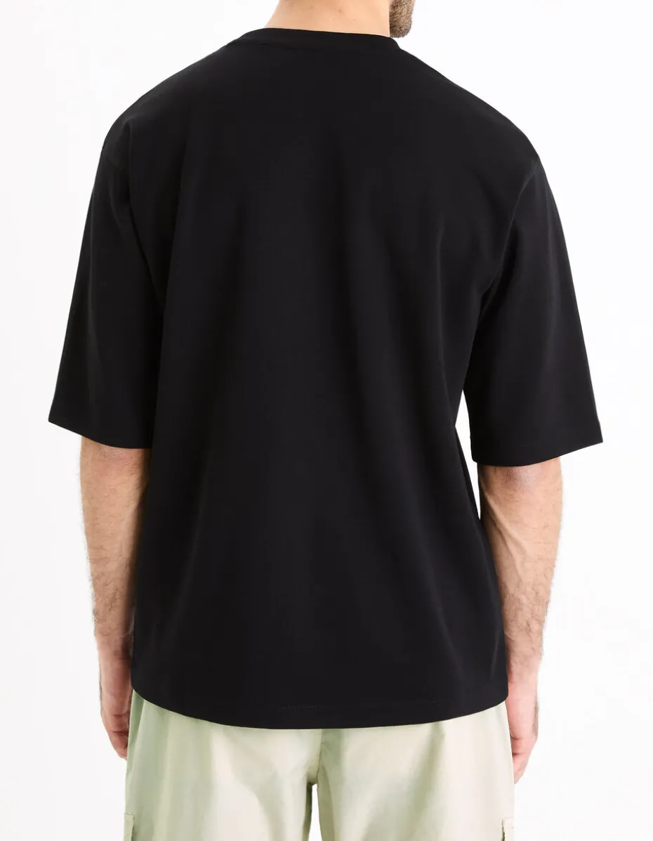 Oversized T-shirt met ronde hals in gemengd katoen - zwart