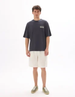Oversized T-shirt met ronde hals, 100% katoen, astro print - nachtblauw