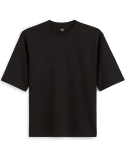 Oversized T-shirt van katoenmix met ronde hals - zwart