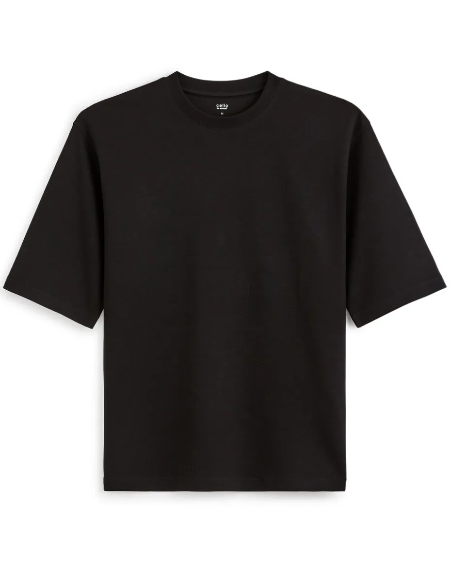 Oversized T-shirt van katoenmix met ronde hals - zwart