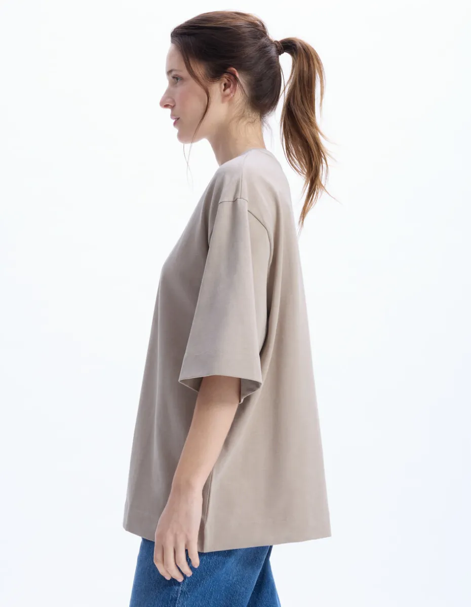 Oversized zwaar katoenen t-shirt - beige