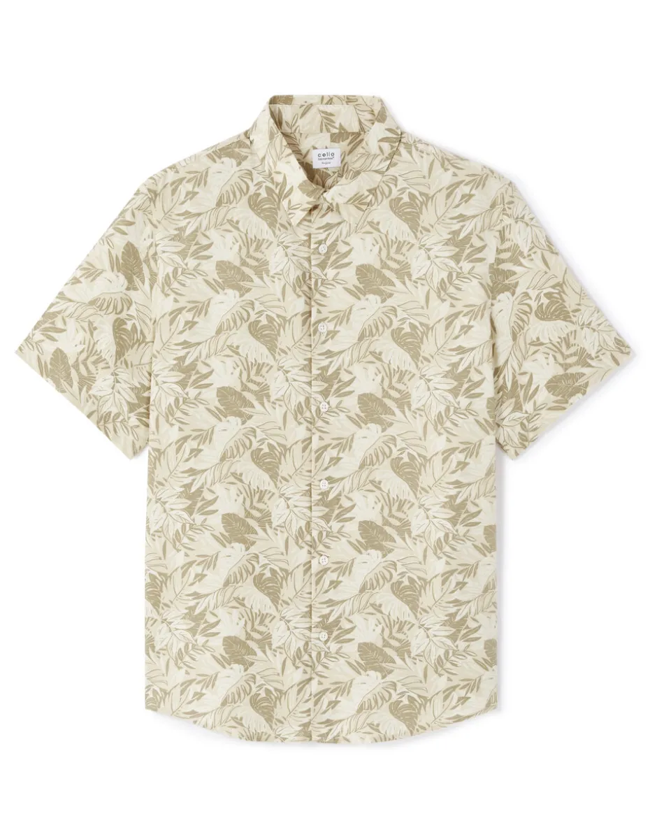 Palmprint overhemd 100% viscose - beige
