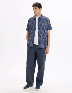 Palmprint shirt 100% viscose - blauw