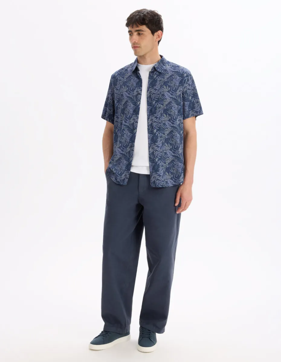 Palmprint shirt 100% viscose - blauw