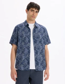 Palmprint shirt 100% viscose - blauw