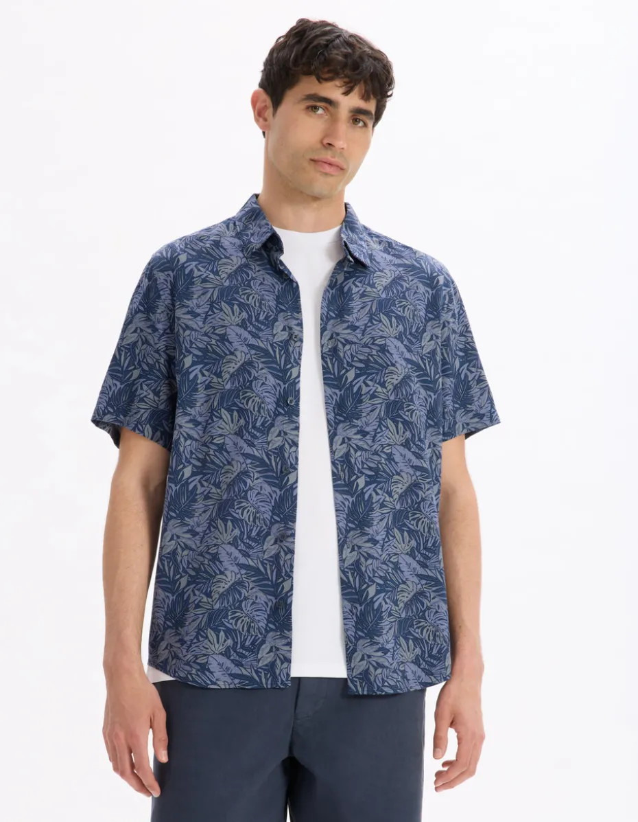 Palmprint shirt 100% viscose - blauw