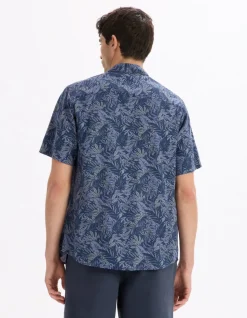 Palmprint shirt 100% viscose - blauw