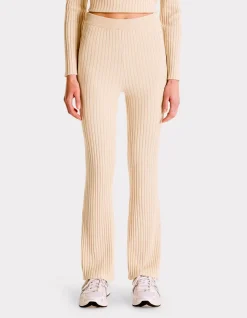 Platte geribbelde broek - beige