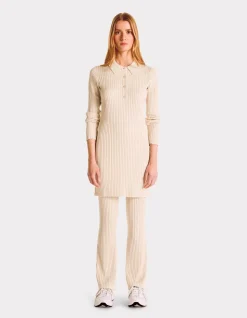 Platte geribbelde broek - beige