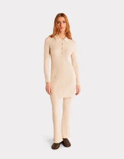 Platte geribbelde broek - beige
