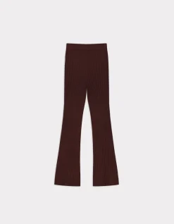 Platte geribbelde broek - bordeauxrood