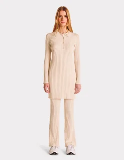 Platte geribbelde jurk - beige