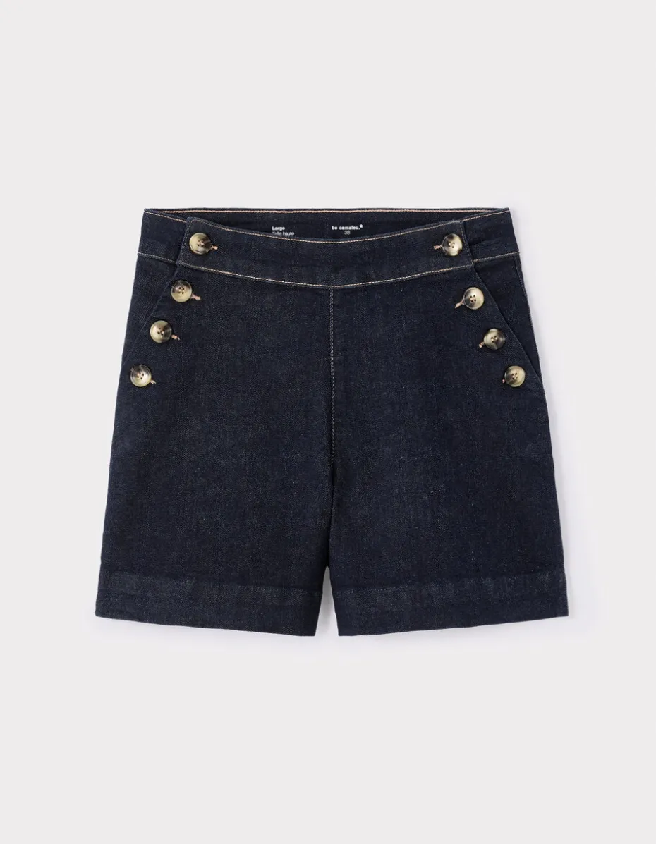 Platte shorts met decoratieve knopen - denim