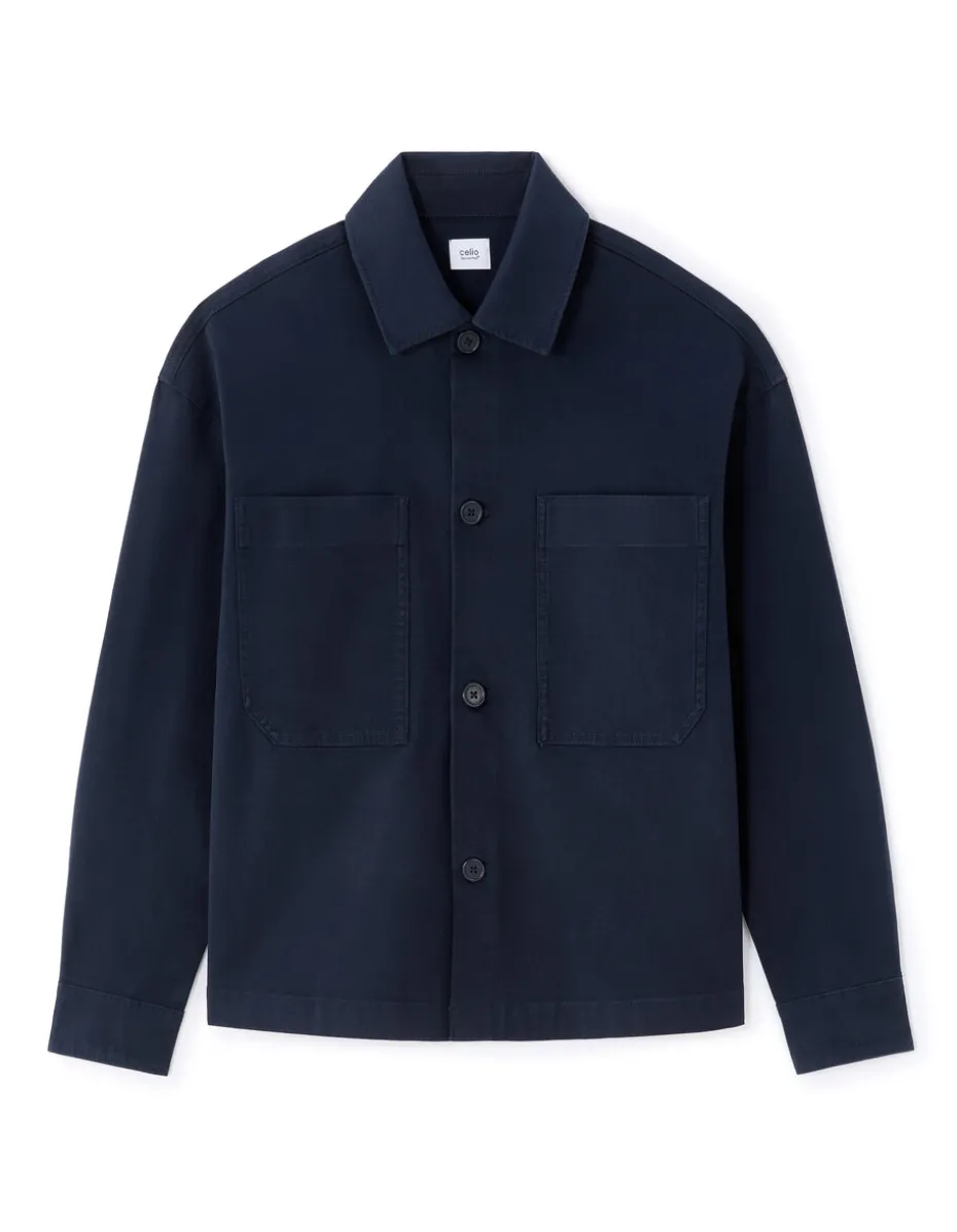 2-pocket stretch katoenen overshirt - marineblauw