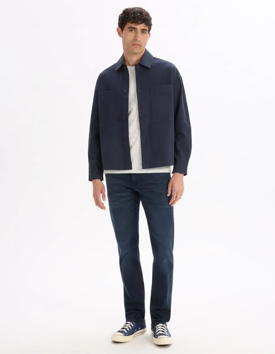 2-pocket stretch katoenen overshirt - marineblauw
