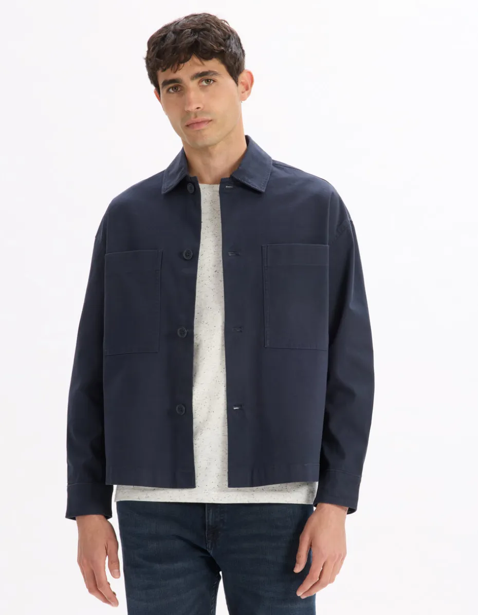 2-pocket stretch katoenen overshirt - marineblauw
