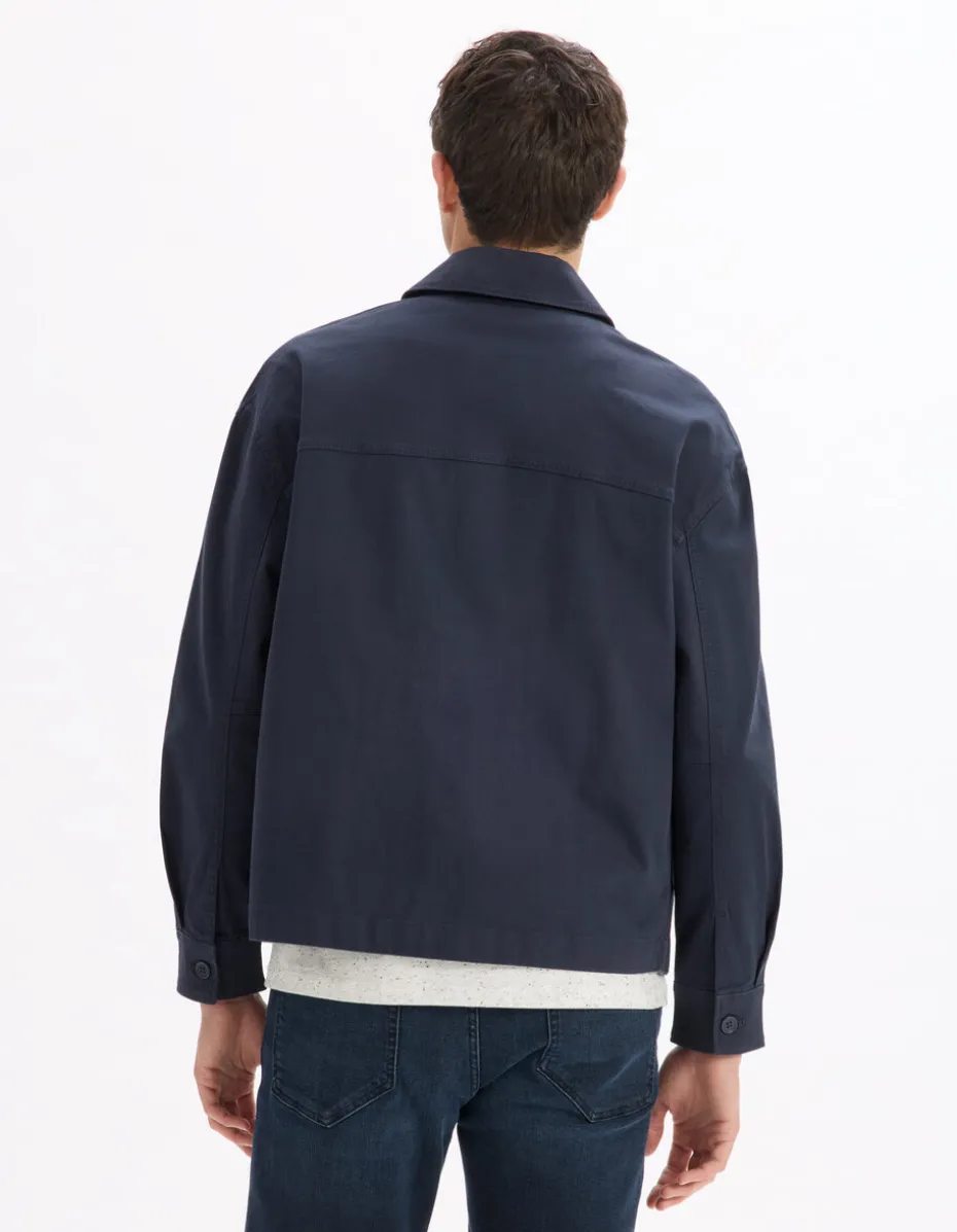 2-pocket stretch katoenen overshirt - marineblauw