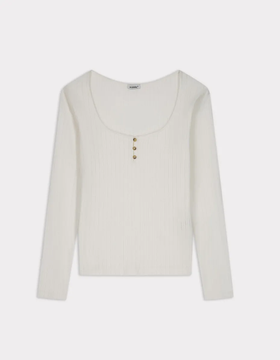 Pointelle gebreid T-shirt - ecru