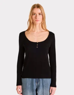 Pointelle mesh t-shirt - zwart