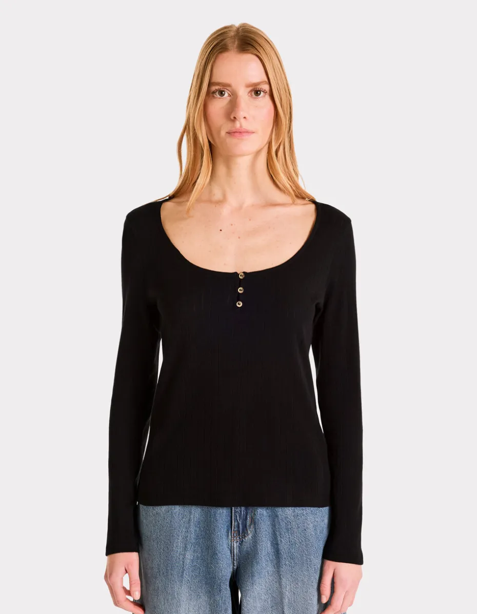 Pointelle mesh t-shirt - zwart