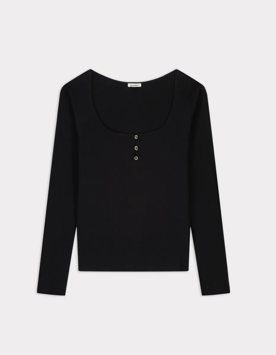 Pointelle mesh t-shirt - zwart