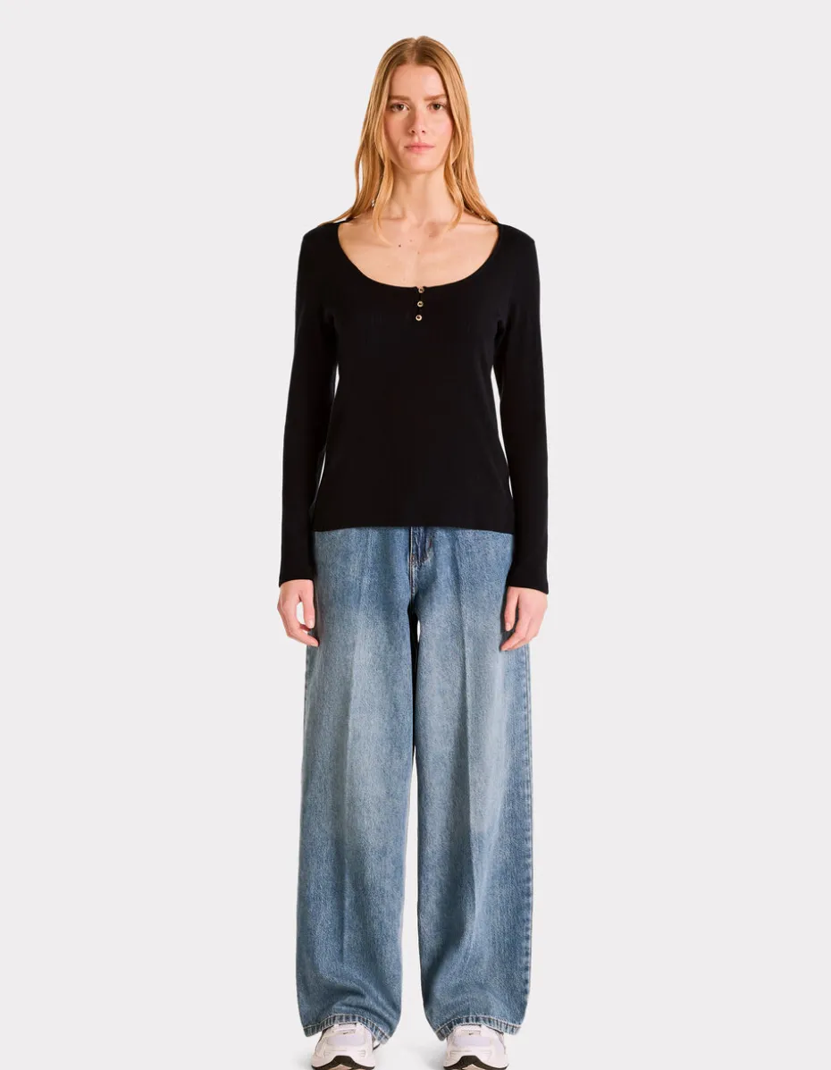 Pointelle mesh t-shirt - zwart