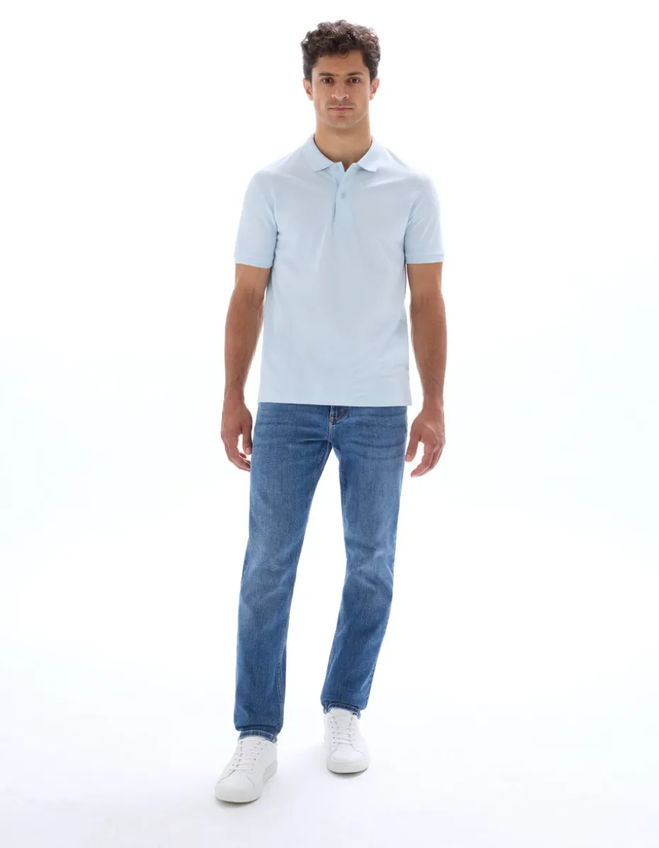 Polo piqué regular 100% algodão - azul claro