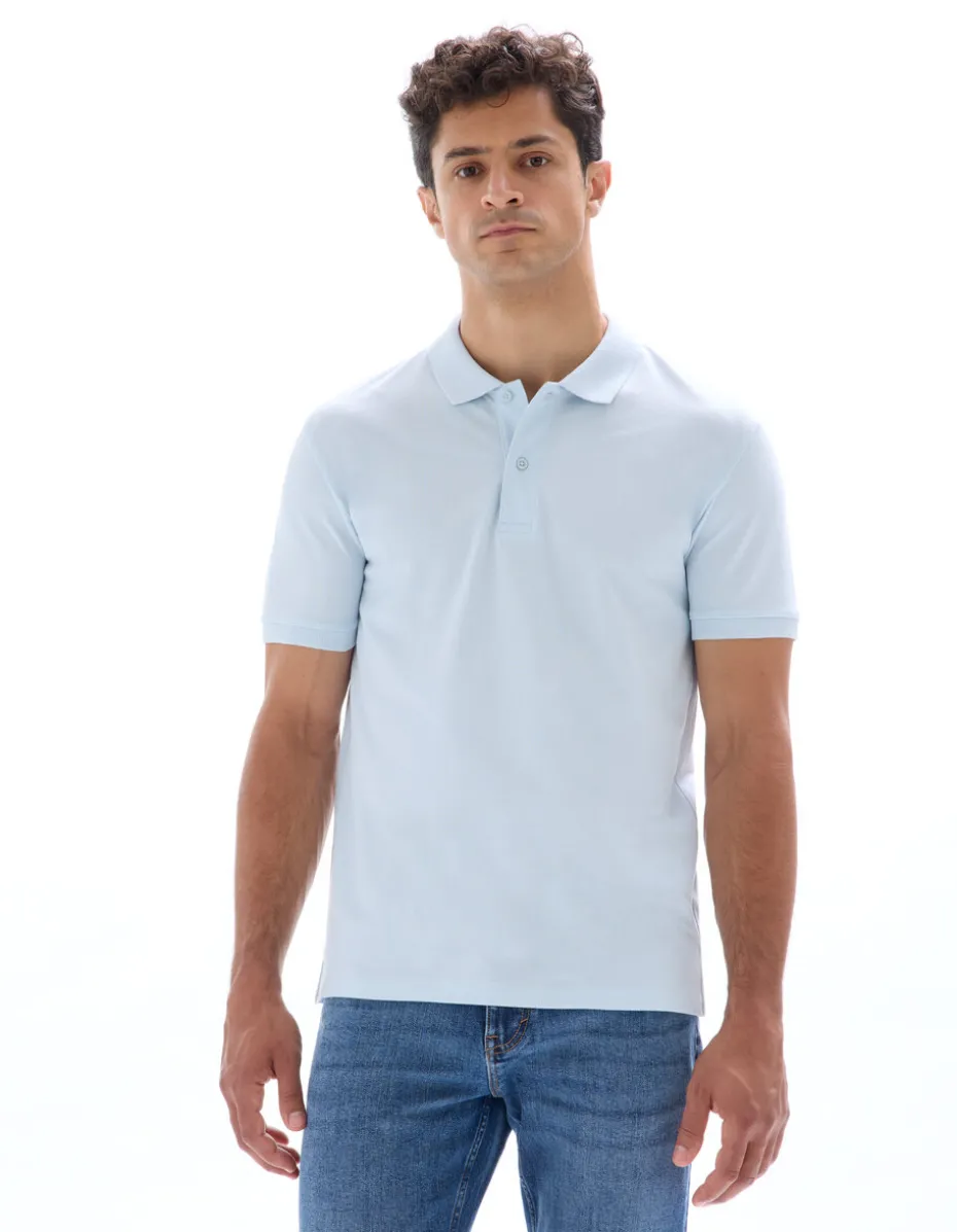 Polo piqué regular 100% algodão - azul claro