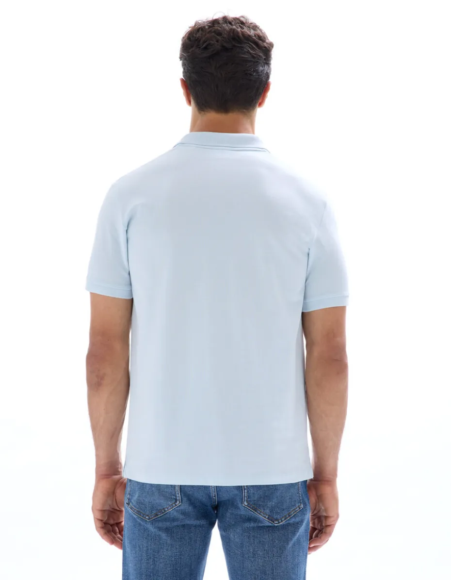 Polo piqué regular 100% algodão - azul claro