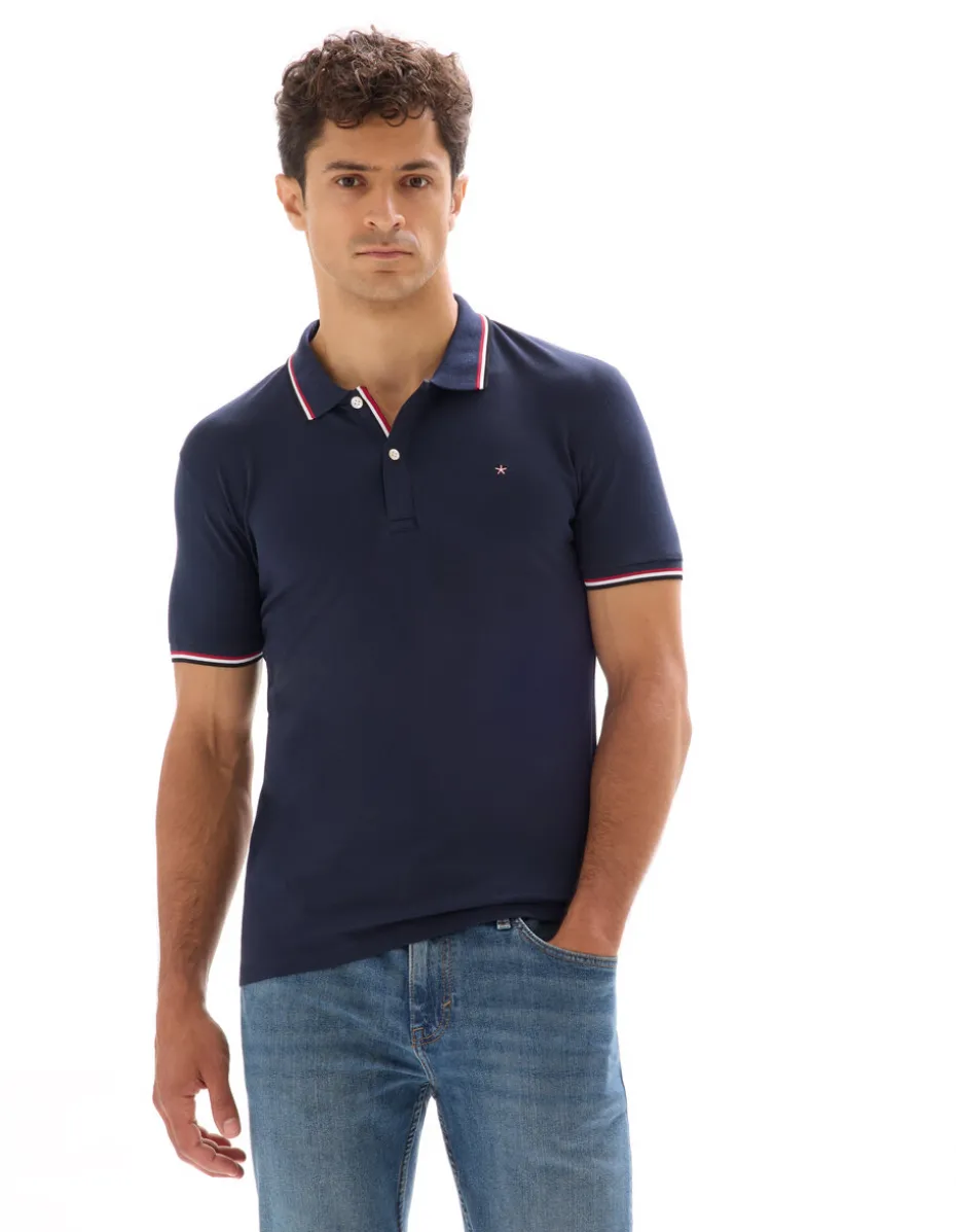 Polo piqué slim van stretchkatoen - marine