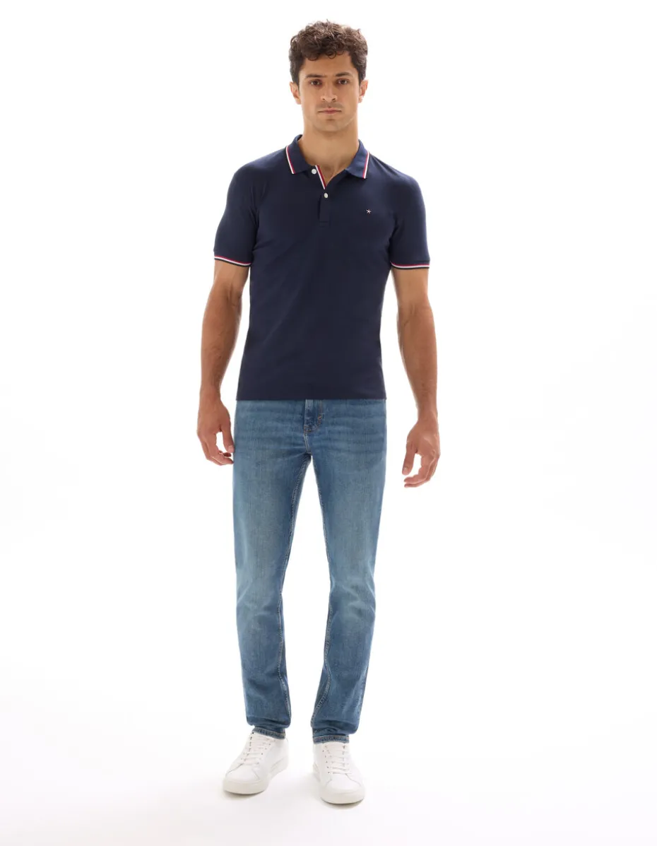 Polo piqué slim van stretchkatoen - marine