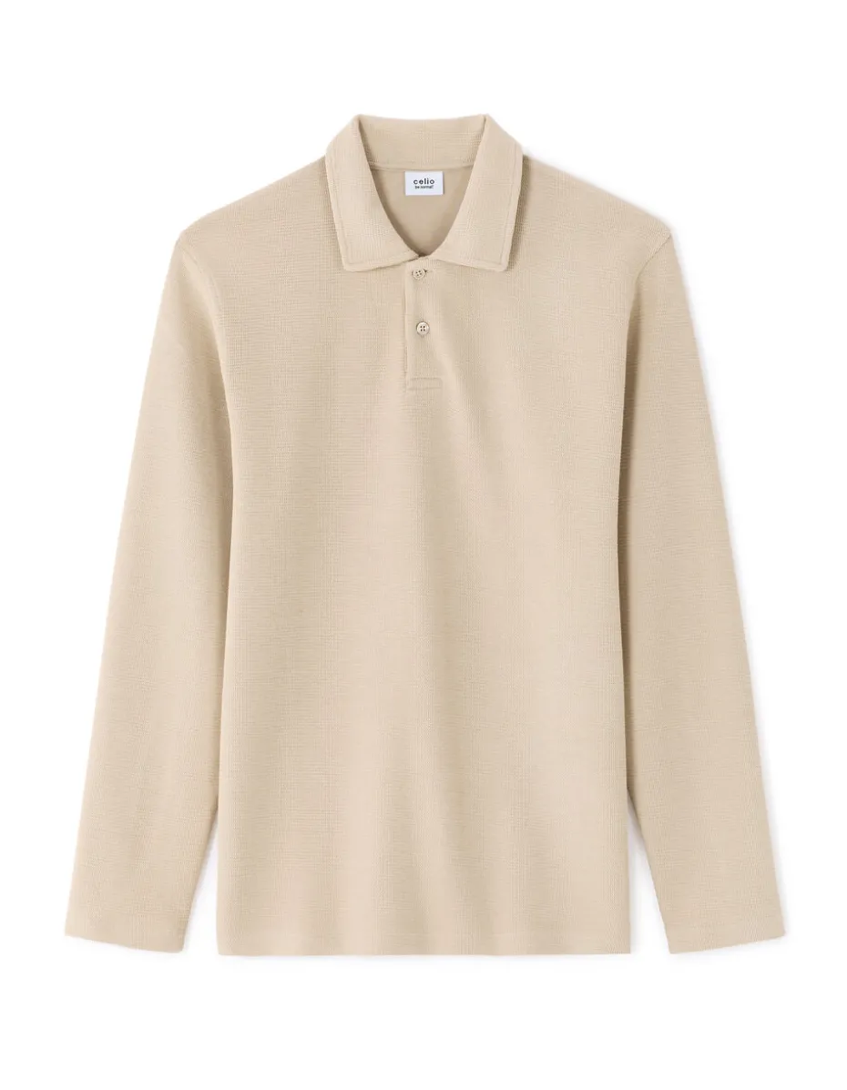 Polo regular 100% katoen met lange mouwen - beige