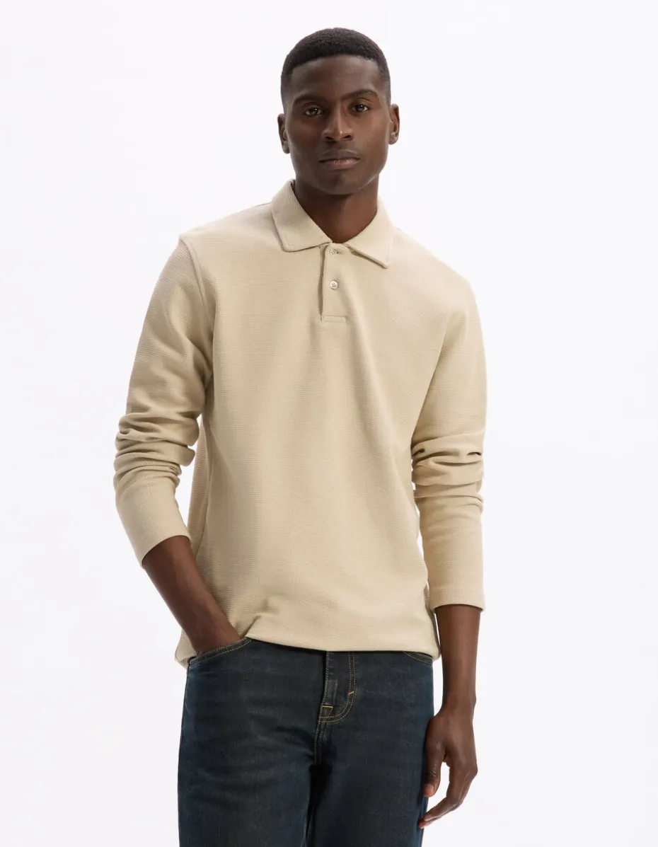 Polo regular 100% katoen met lange mouwen - beige
