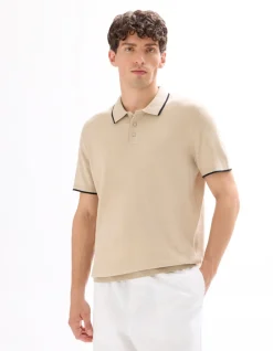 Polo regular fit in gestructureerde jersey - Zand