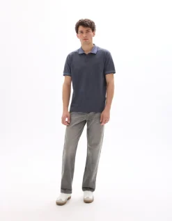 Polo regular fit jersey stretchkatoen - gemêleerd grijs